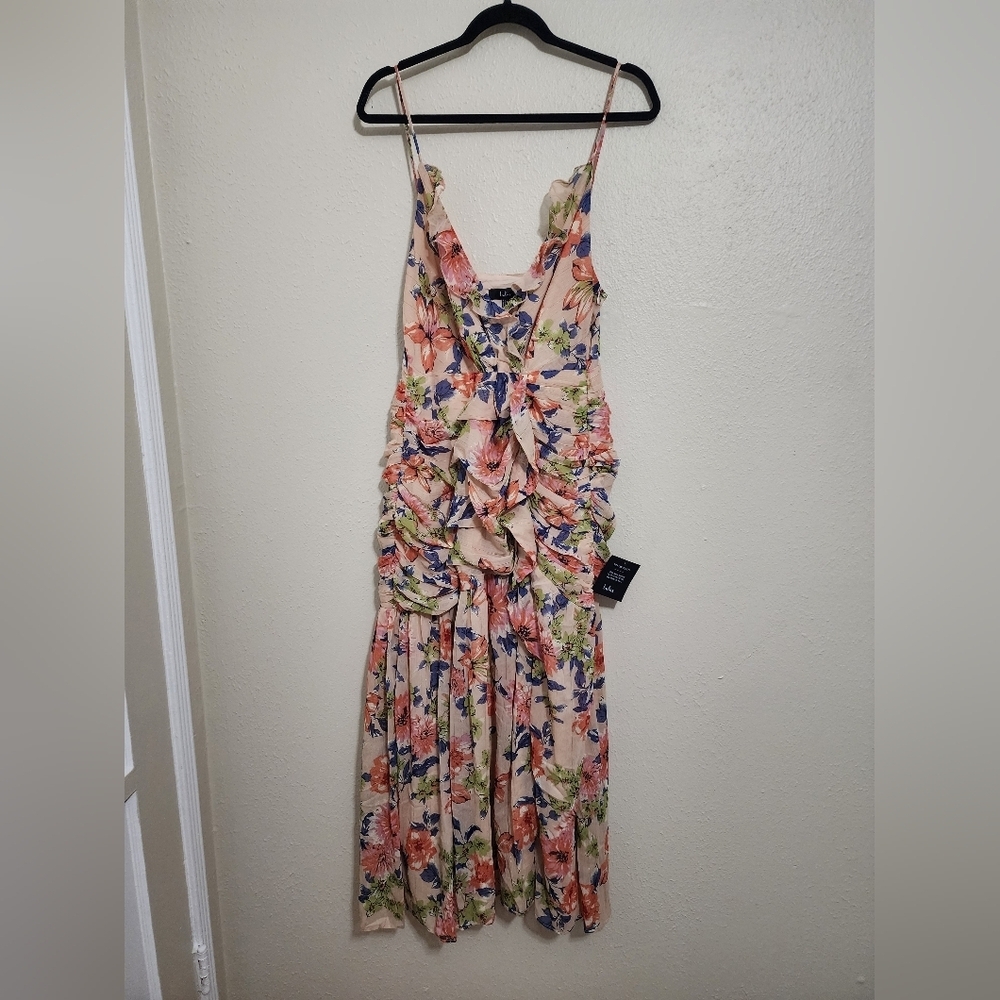 Lulus Stunning Soiree Blush Pink Floral Print Ruched Midi Dress XL Wedding Party - Picture 6 of 12